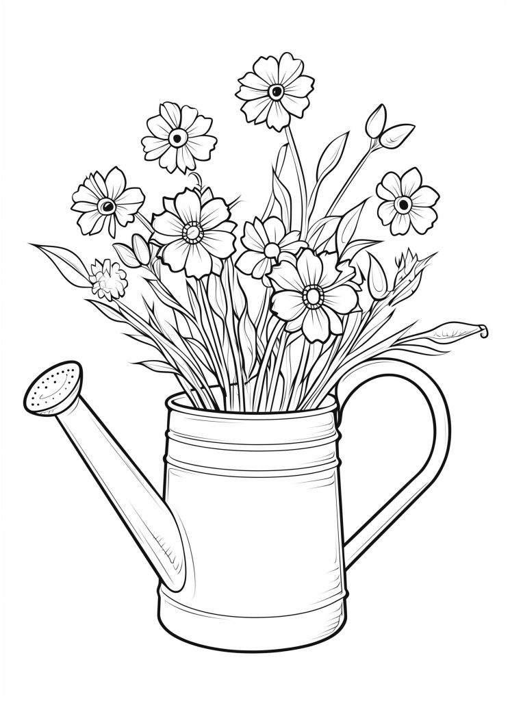 Floral Watering Can - boho floral coloring pages