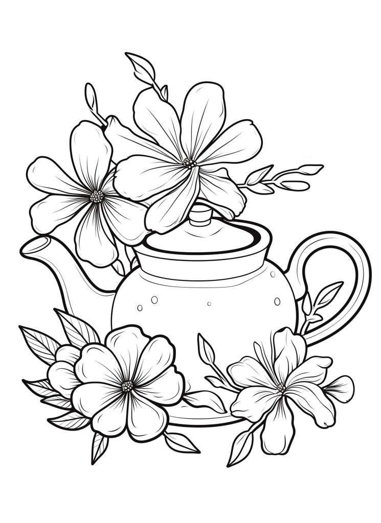 Floral Teapot - boho floral coloring pages