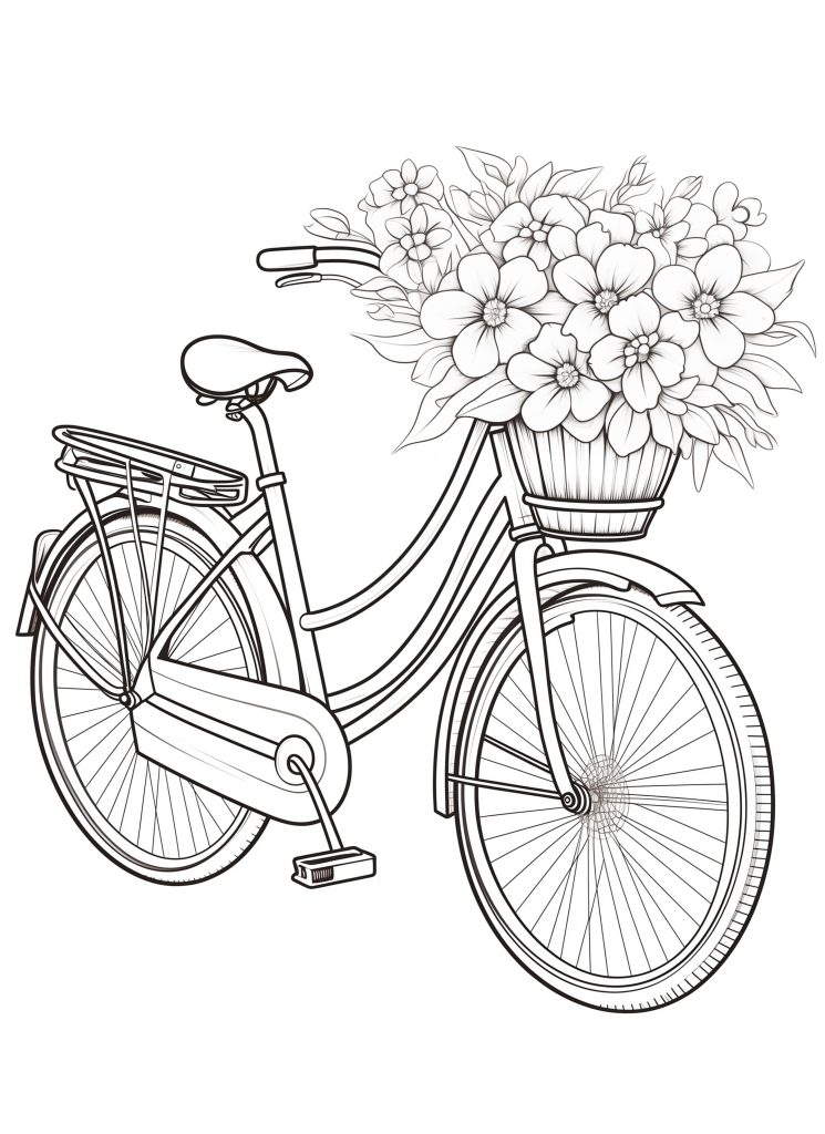 Floral Bike - boho floral coloring pages