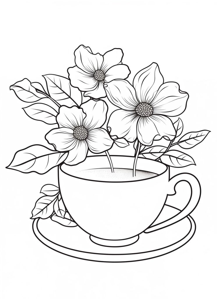 Floral Cup of Coffee - boho floral coloring pages