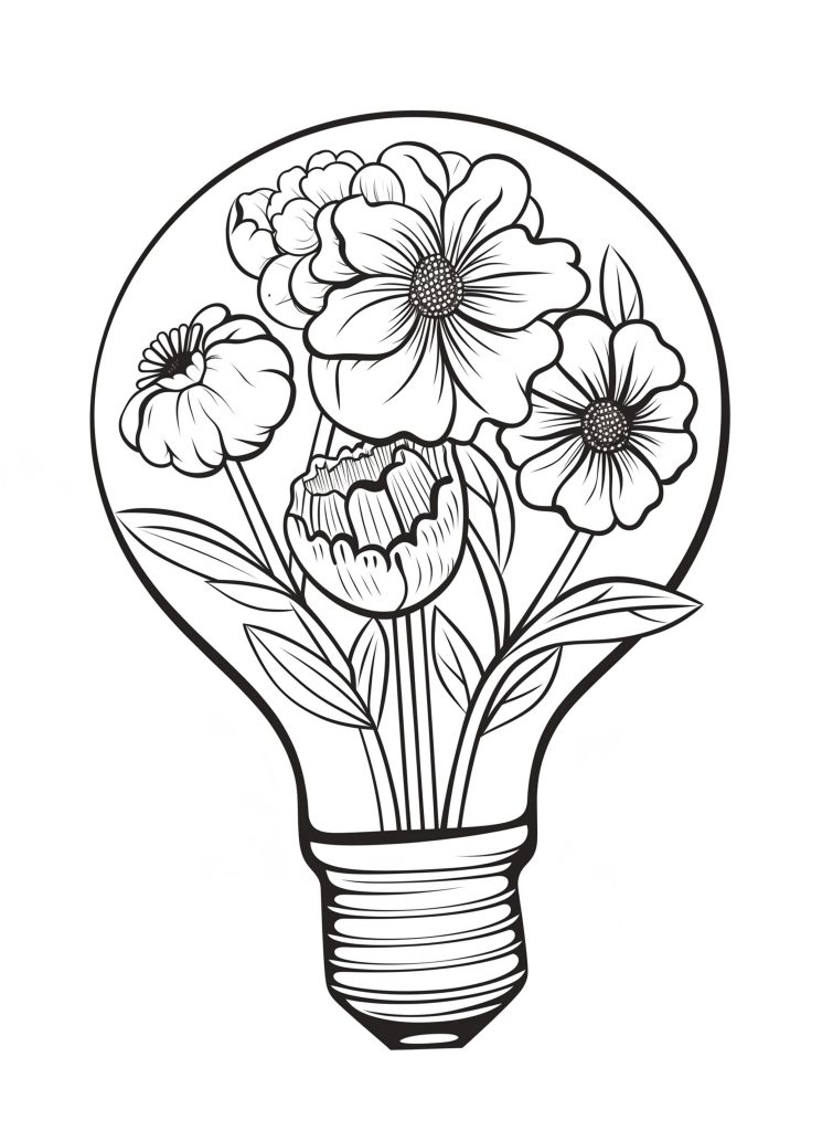 Floral Light Bulb - boho floral coloring pages