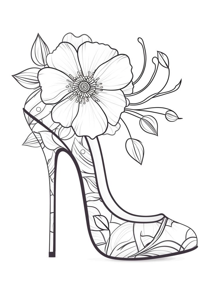 Floral High Heels - boho floral coloring pages