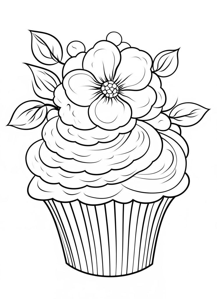 Floral Cupcake - boho floral coloring pages