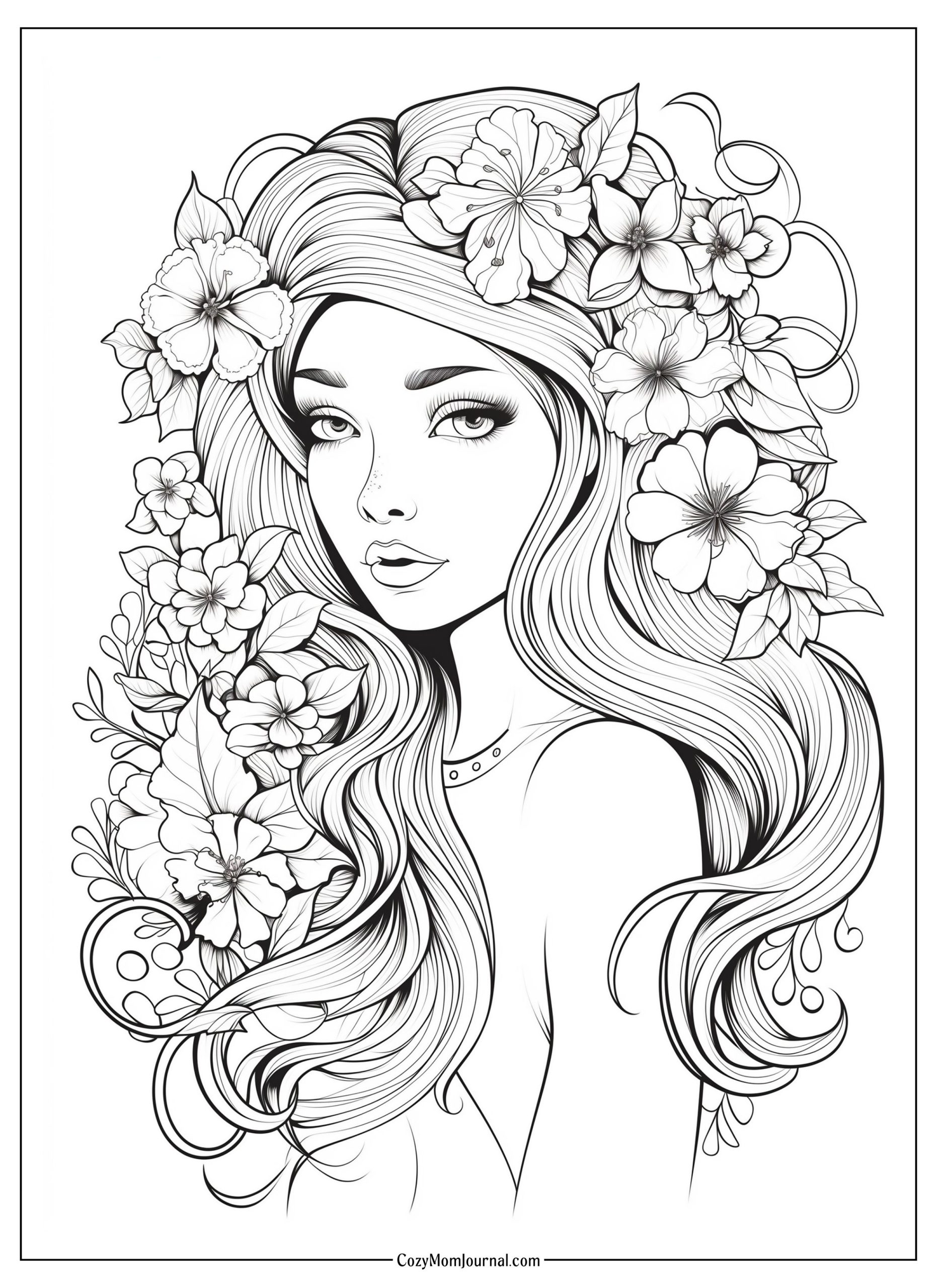 Free Printable Floral Girl Coloring Pages