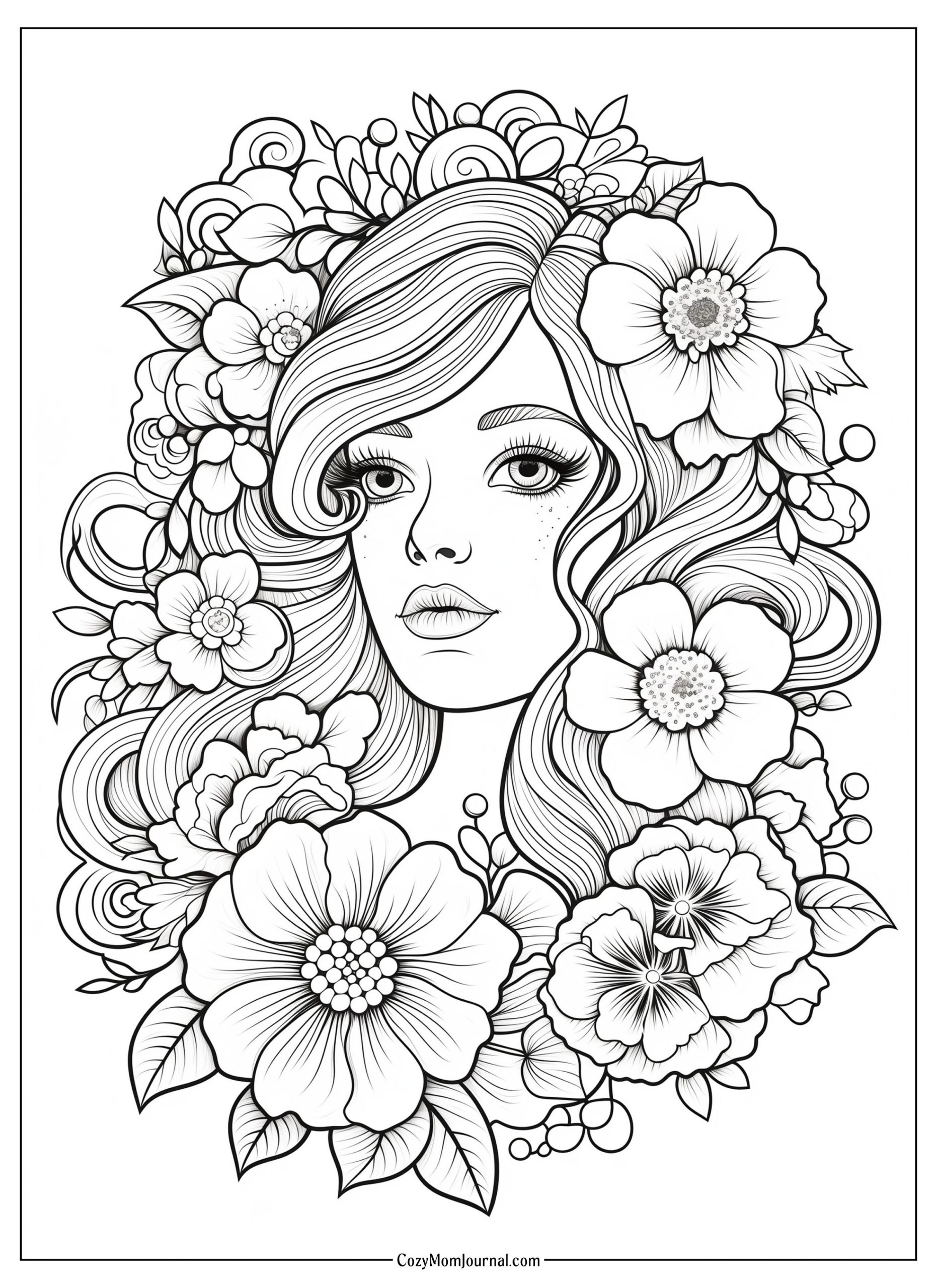 Free Printable Floral Girl Coloring Pages