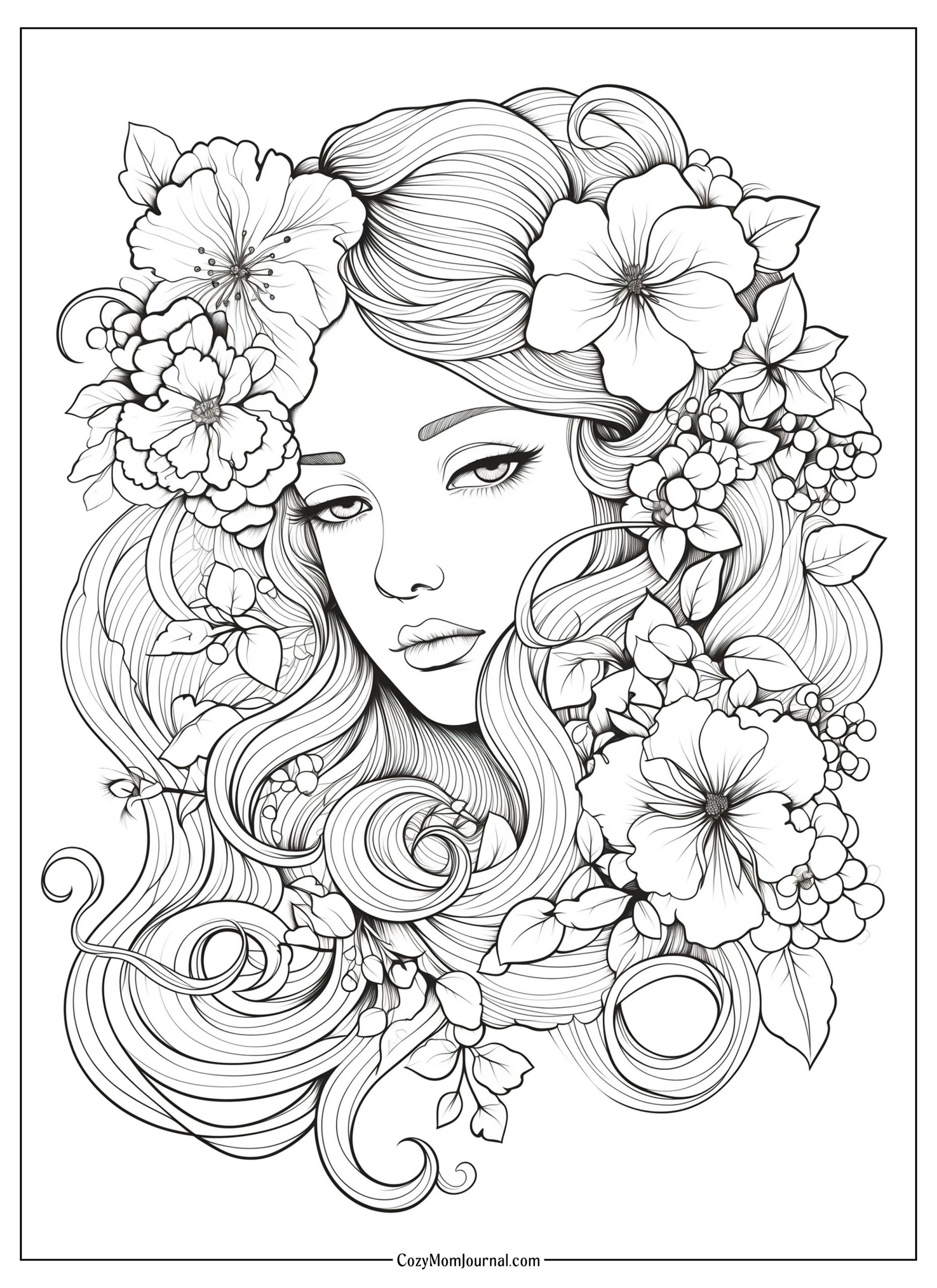 Free Printable Floral Girl Coloring Pages