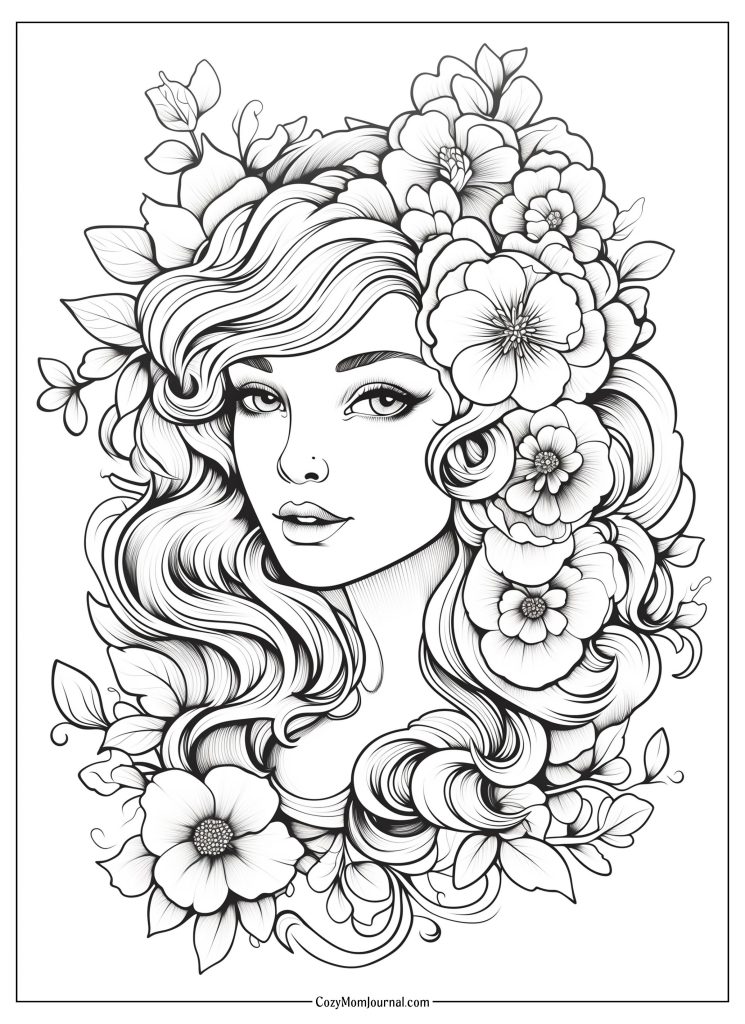 Floral Girl Coloring Pages