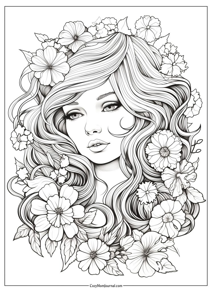 Floral Girl Coloring Pages