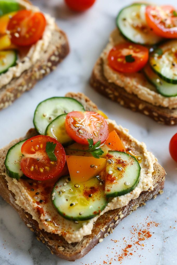 Hummus and Veggie Toast - healthy breakfast toast recipes