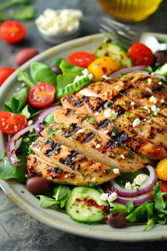 Greek Salad with Grilled Chicken - Mediterranean diet recipes