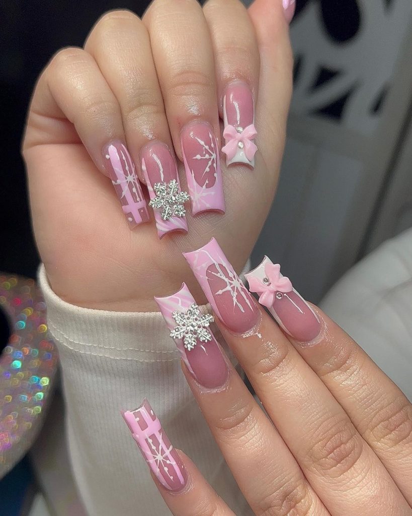 pink christmas nails