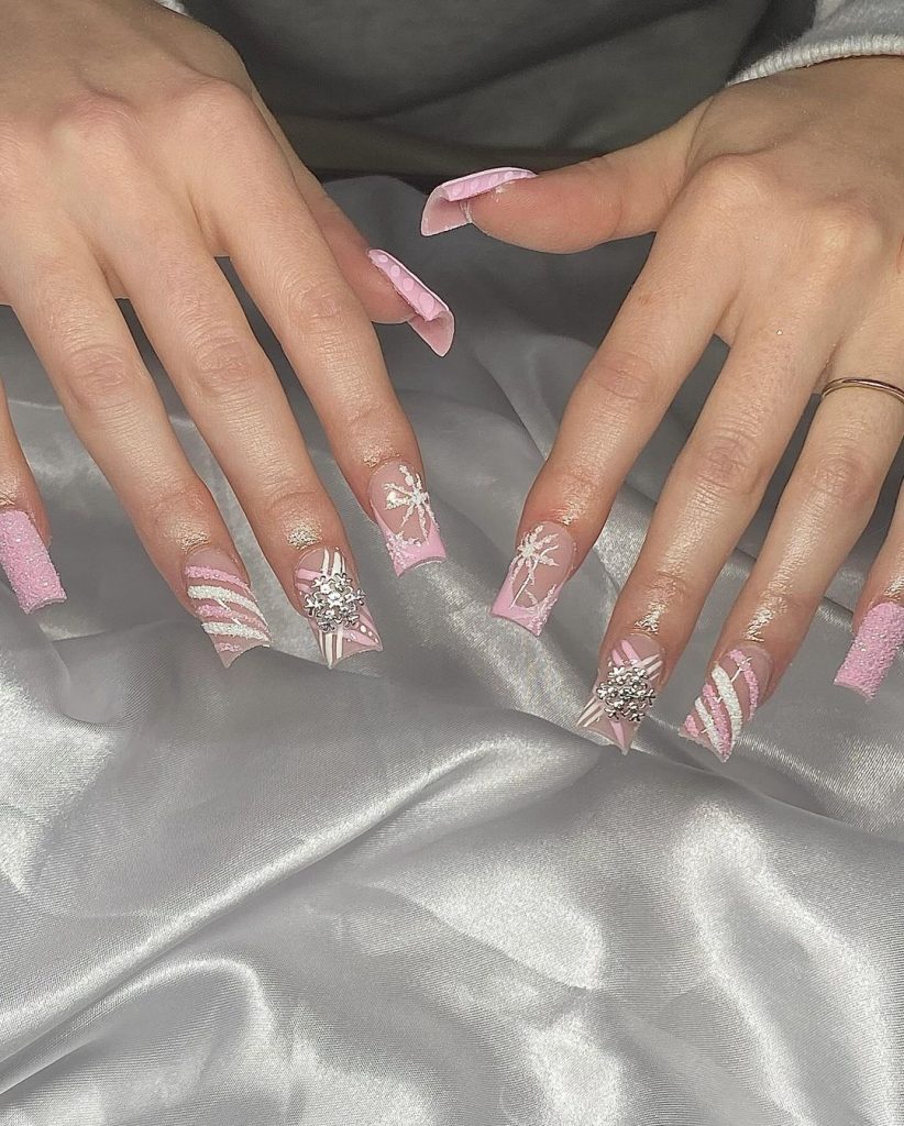 pink christmas nails