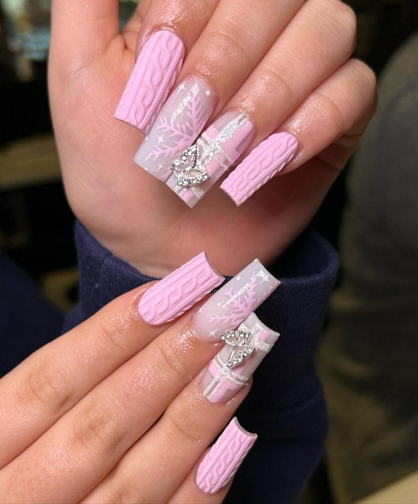 pink christmas nails