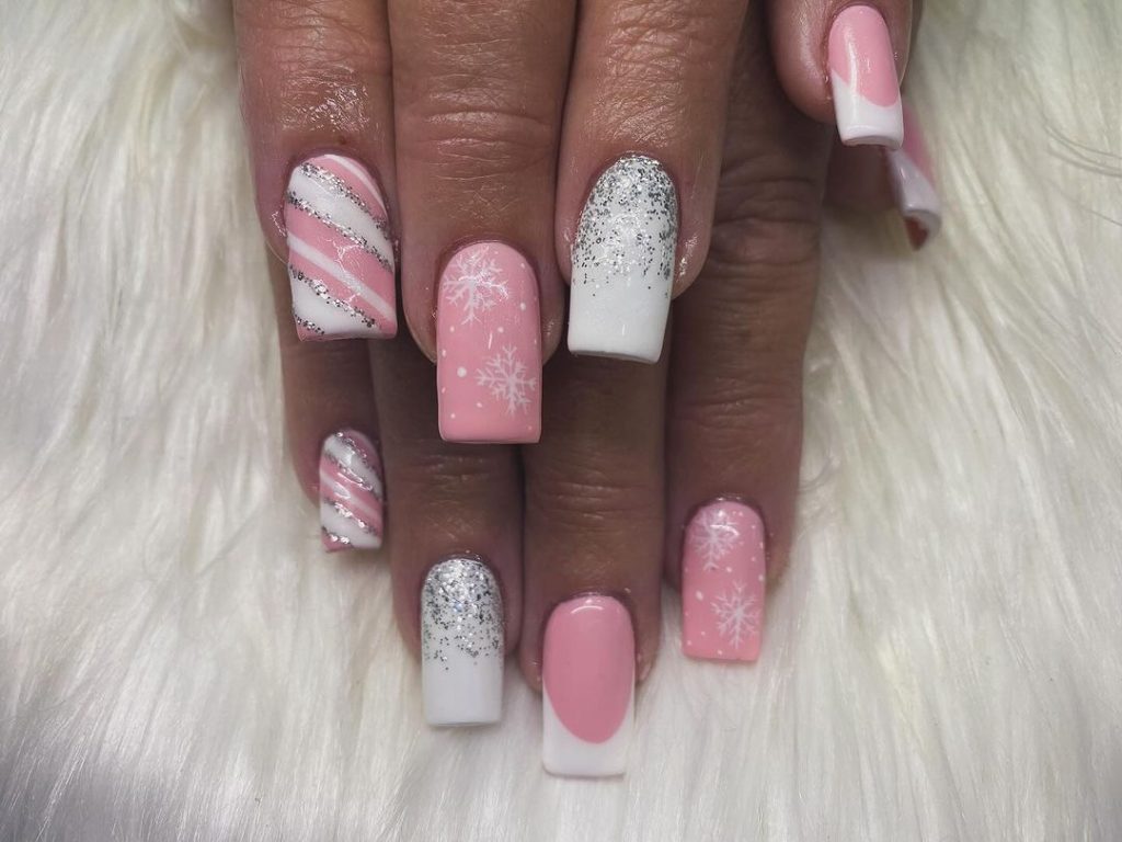 pink christmas nails