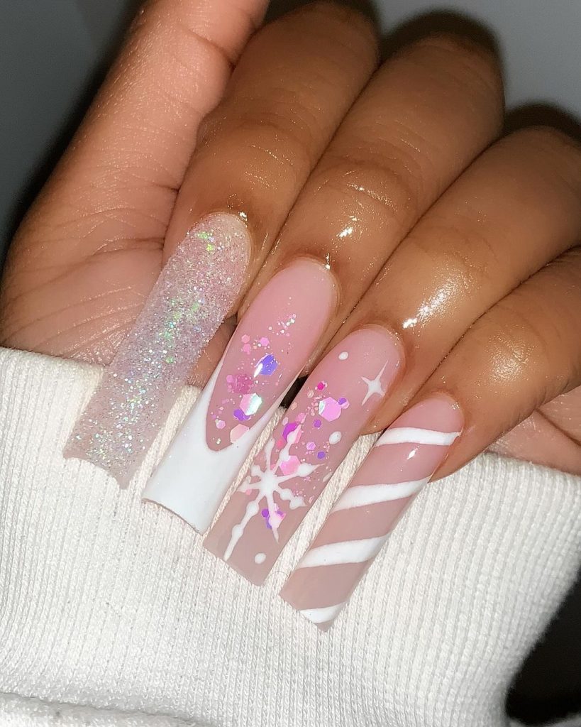 pink christmas nails