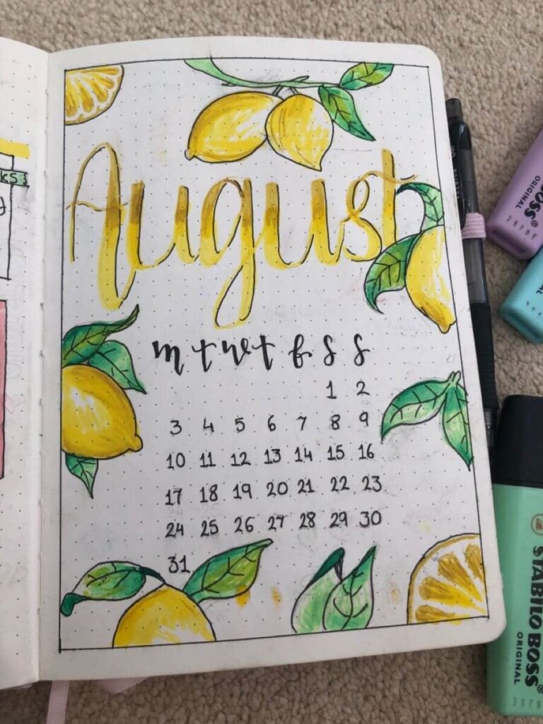 August bullet journal ideas